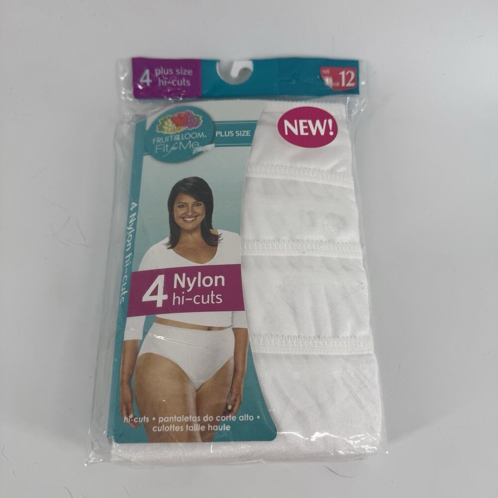 Fruit of the Loom Panties 4 Pr 5XL Plus Sz 12 Hi Cut White 100% Nylon